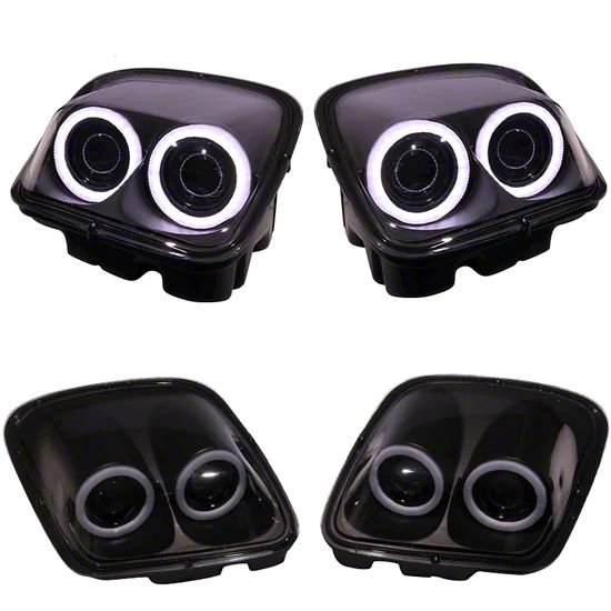 Corvette Dual LED Halo Projector Headlights; Black Housing; Clear Lens