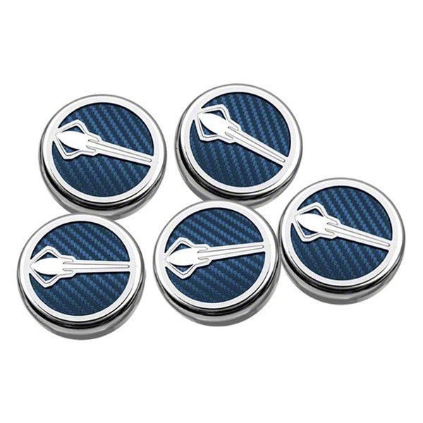 Corvette Stingray Emblem Fluid Cap Covers; Blue Carbon Fiber (1419