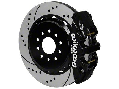 Wilwood AERO4 Rear Big Brake Kit with 14-Inch Drilled and Slotted Rotors; Black Calipers (97-13 Corvette C5 & C6)