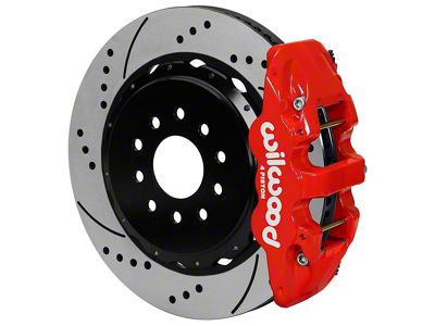 Wilwood AERO4 Rear Big Brake Kit with 14-Inch Drilled and Slotted Rotors; Red Calipers (97-13 Corvette C5 & C6)