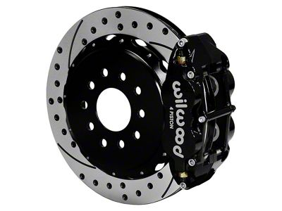 Wilwood Forged Narrow Superlite 4R Rear Big Brake Kit with 13-Inch Drilled and Slotted Rotors for OE Parking Brake; Black Calipers (97-13 Corvette C5 & C6)