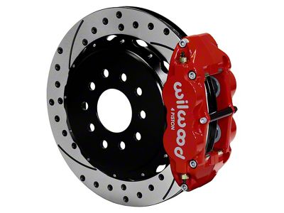 Wilwood Forged Narrow Superlite 4R Rear Big Brake Kit with 13-Inch Drilled and Slotted Rotors for OE Parking Brake; Red Calipers (97-13 Corvette C5 & C6)