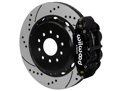 Wilwood Forged Narrow Superlite 4R Rear Big Brake Kit with 14-Inch Drilled and Slotted Rotors for OE Parking Brake; Black Calipers (97-13 Corvette C5 & C6)