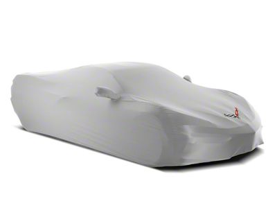SuperStretch Indoor Car Cover with Flag Logo; White (20-23 Corvette C8)