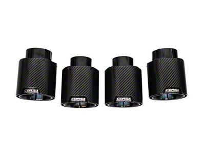 Corsa Performance Quad Straight Cut Exhaust Tips; 4.50-Inch; Black Carbon Fiber Tips (20-23 6.2L Corvette C8 w/ Corsa Exhaust)