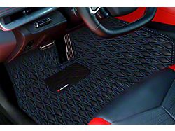 Single Layer Diamond Floor Mats; Black and Blue Stitching (20-23 Corvette C8)