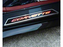 Illuminated Carbon Fiber Door Sills with Corvette Lettering; Red (20-23 Corvette C8)
