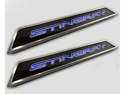 Illuminated Carbon Fiber Door Sills with Stingray Lettering; Red (20-23 Corvette C8)