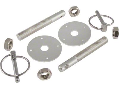 Aluminum Hood Pin Kit; Silver (Universal; Some Adaptation May Be Required)