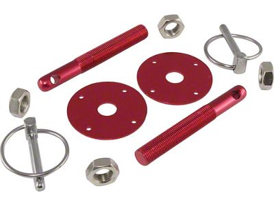 Aluminum Hood Pin Kit; Red (Universal; Some Adaptation May Be Required)