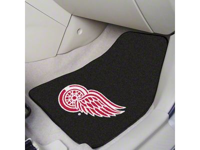 Carpet Front Floor Mats with Detroit Red Wings Logo; Black (Universal; Some Adaptation May Be Required)