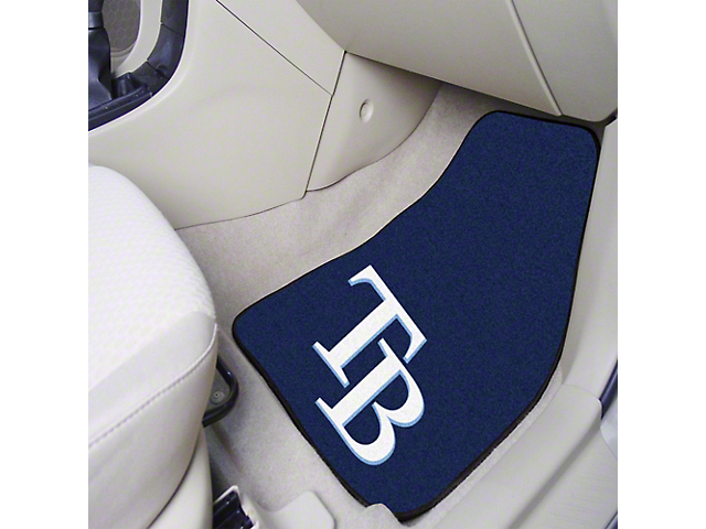 Carpet Front Floor Mats with Tampa Bay Rays Logo; Navy (Universal; Some Adaptation May Be Required)