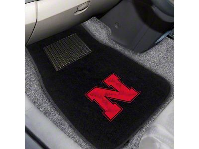 Embroidered Front Floor Mats with University of Nebraska Logo; Black (Universal; Some Adaptation May Be Required)