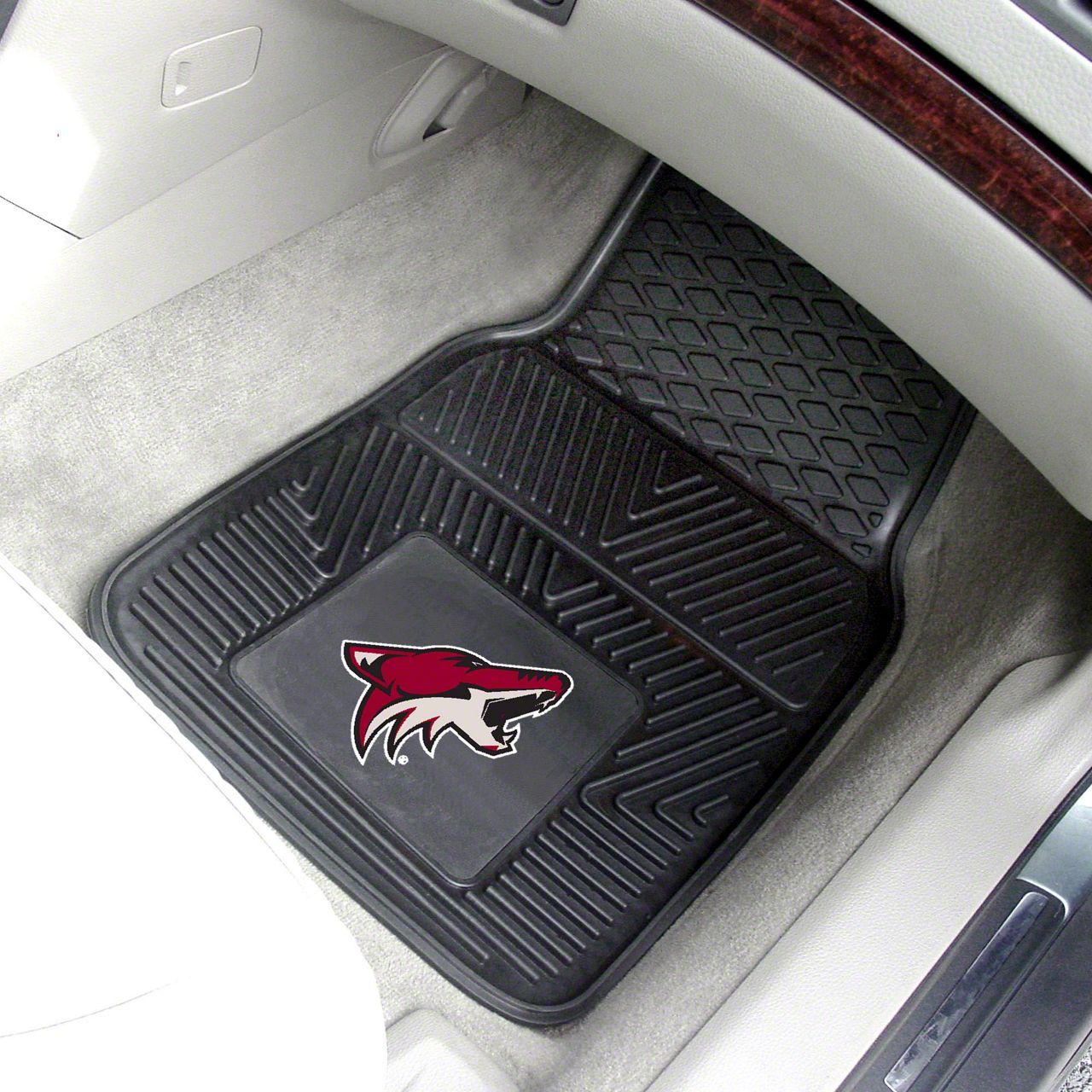 Vinyl Front Floor Mats with Arizona Coyotes Logo; Black (Universal; Some Adaptation May Be Required)
