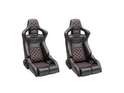 Corbeau Sportline RRB Reclining Seats with Double Locking Seat Brackets; Black Vinyl/Carbon Vinyl/Red Diamond Stitch (16-23 Camaro)