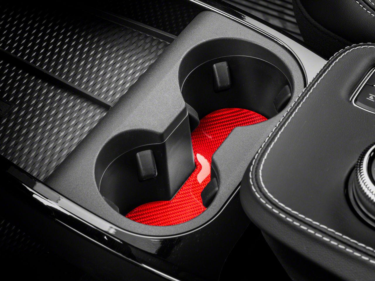 SpeedForm Mach-E Front Cup Holder Trim; Red Carbon Fiber ME5376 (21-23  Mustang Mach-E) Free Shipping