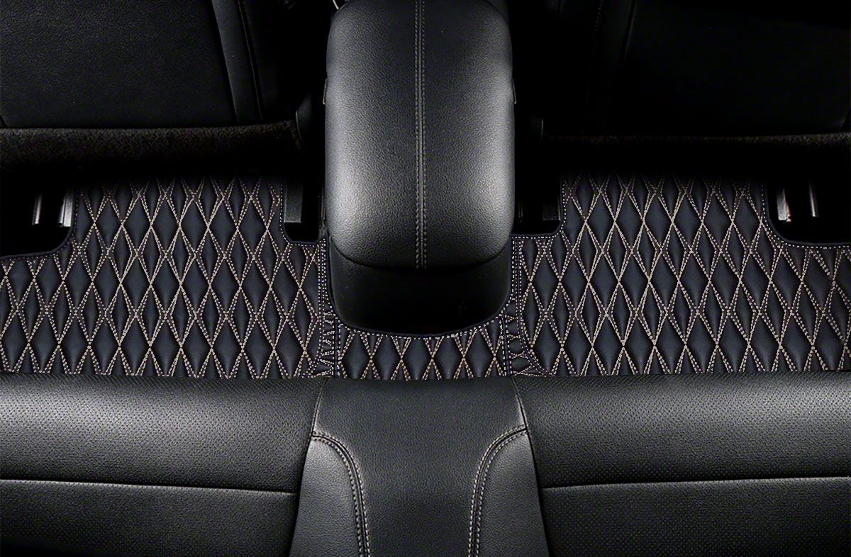 MachE Single Layer Diamond Front and Rear Floor Mats; Black and White